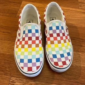 Rainbow Checkered Slip On Vans Size 9